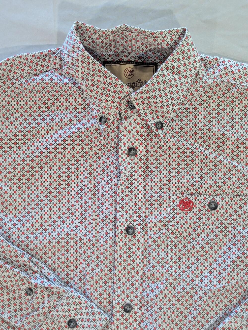 Wrangler Shirt Womens L White Red Geometric Print Long Sleeve Button Up Casual